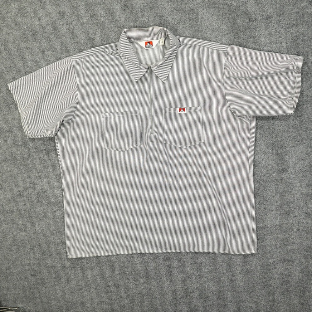 Ben Davis Shirt Mens 2XL Blue Half Zip Hickory Stripe Workwear Made USA 90s